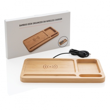 Logo trade promotional products image of: Bamboo desk organiser 5W wireless charger